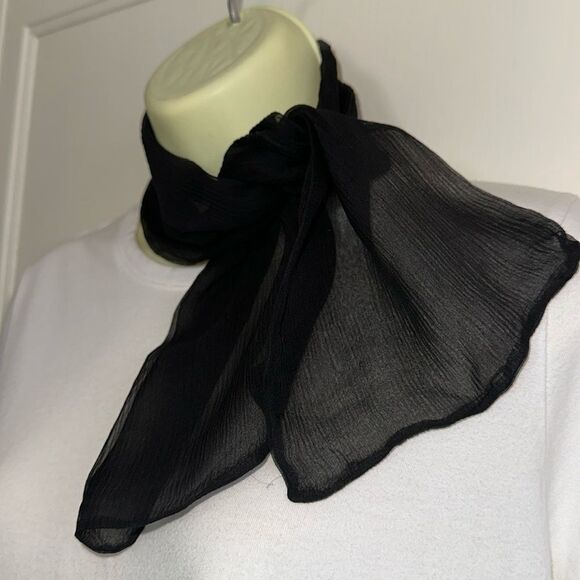 Vintage black semi sheer double layer polyester neck scarf - Picture 1 of 4